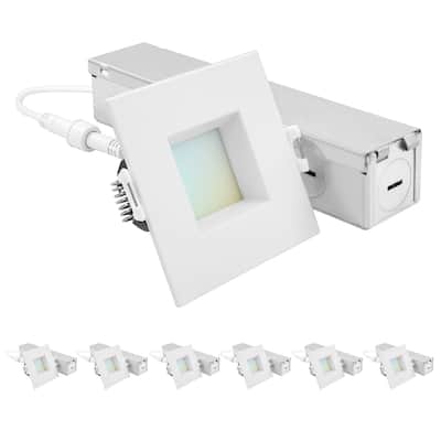 Luxrite 2 Inch Square LED Recessed Ceiling Light J-Box 8W 5CCT 660LM Dimmable Wet Rated IC Rated 6PK - 6 Pack