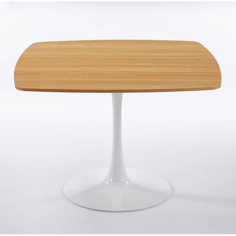 Small Square Dining Table, Mid Century Modern Kitchen Dining Table, Bistro Table with MDF Tabletop & Metal Pedestal - Oak