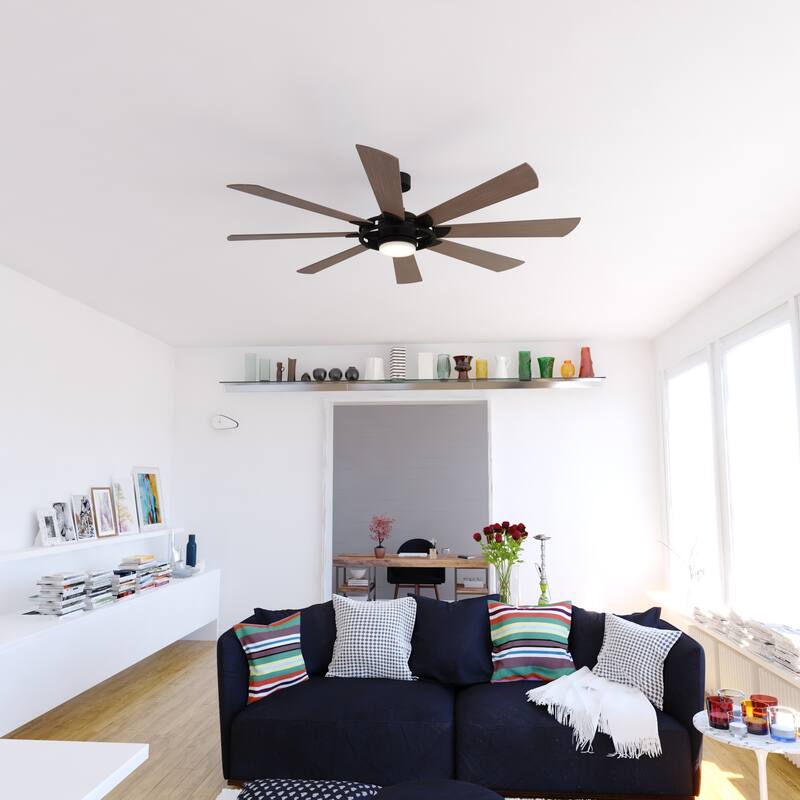 Burlington 68-in Farmhouse Windmill Indoor Outdoor Ceiling Fan with LED Light Kit and Remote