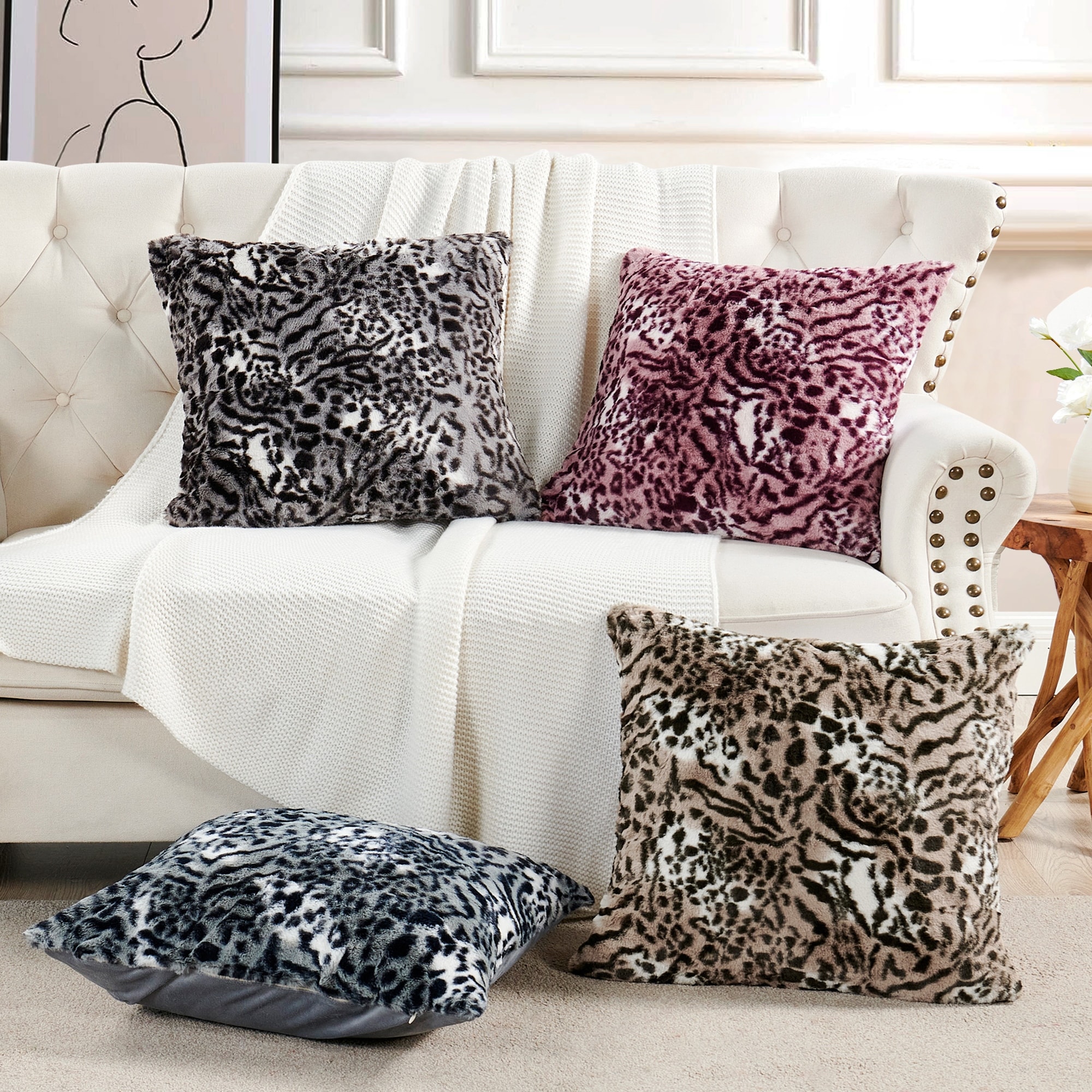 Decorative Printed fauxfur Throw Pillow Covers Set of 2, NO INSERT