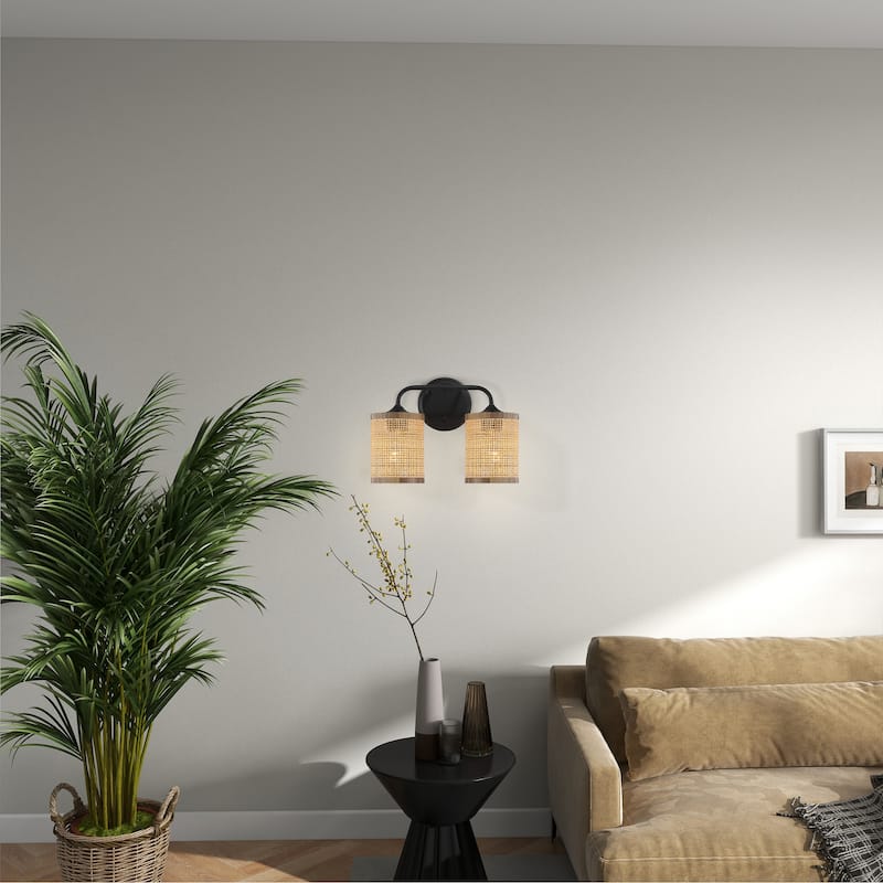 Beebu Double-Light Vanity Sconce with Rattan Shades