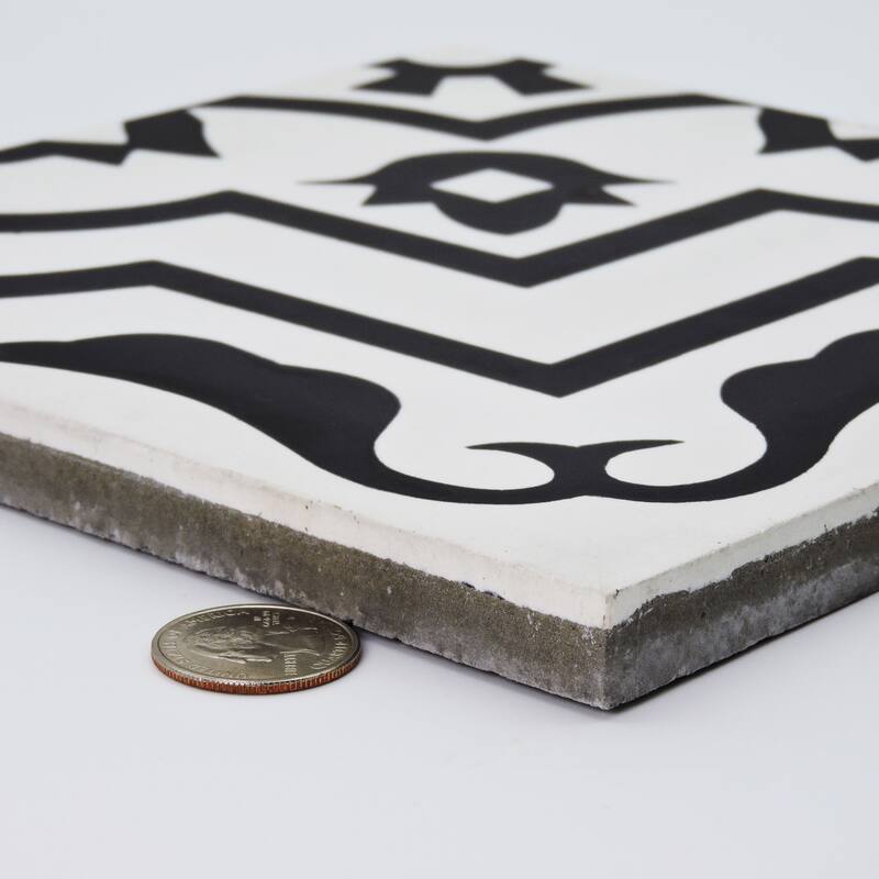 Taza Handmade Cement Tile, 8x8, White/Black