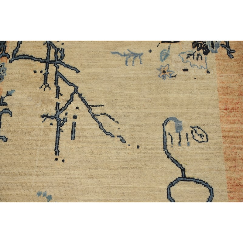 Hand Knotted Oriental 100% Wool Carpet Traditional Floral Beige & Ivories Ziegler Runner Rug - 11' 9'' X 2' 10''