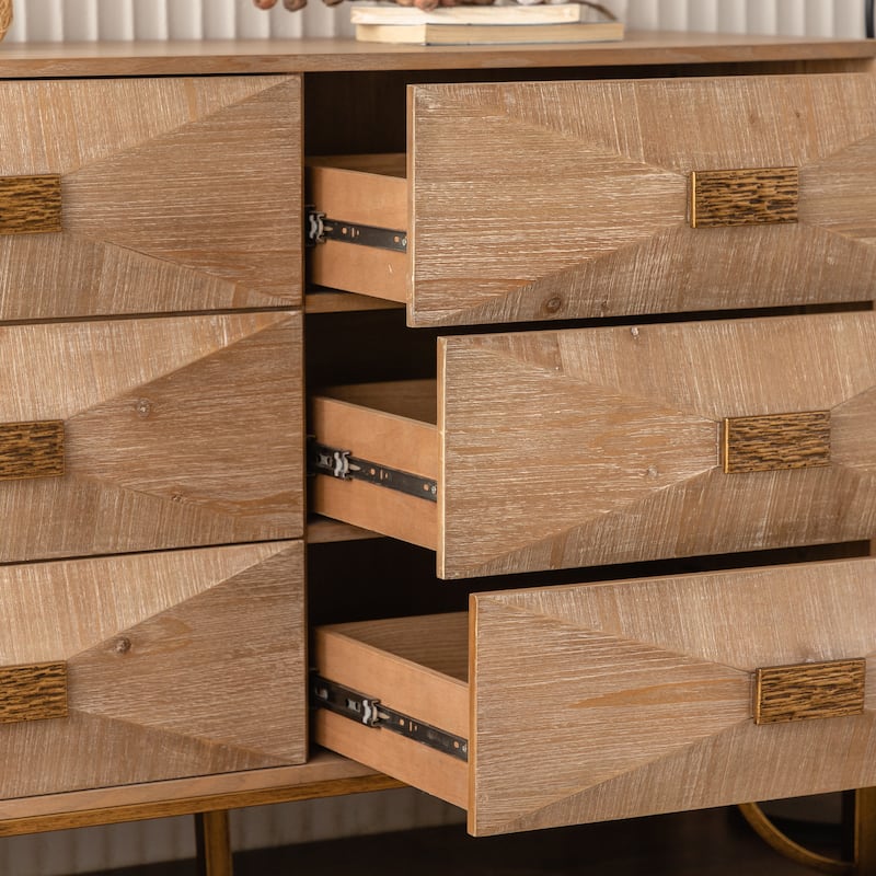 Fluted 6 Drawers Dresser, Floor Standing Clothing Organizer, Wooden Accent Table with Drawers for Bedroom, Living Room