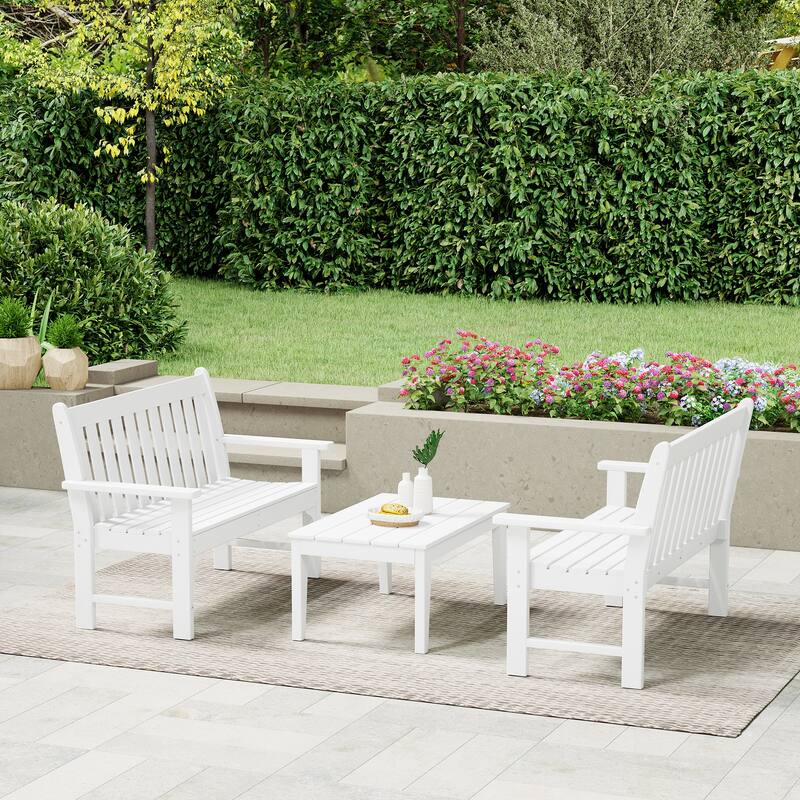 Laguna Poly 3-Piece Bench With Coffee Table