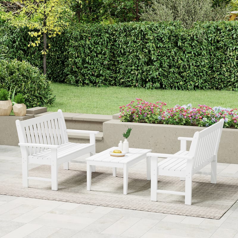 Polytrends Laguna 3-Piece Outdoor Patio Bench Set With Coffee Table