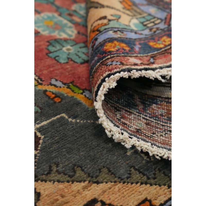 Hand Knotted Oriental 100% Wool Carpet Traditional Floral Coral Hamedan Runner Rug - 9' 10'' X 3' 6''