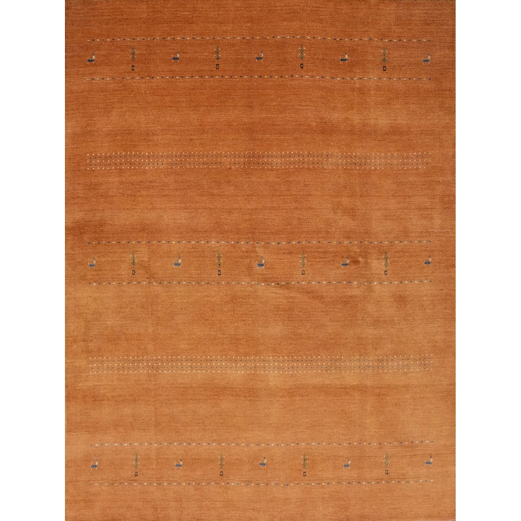 Hand Knotted Oriental 100% Wool Carpet Tribal Animal Pictorial Oranges & Rust Gabbeh Area Rug - 7' 11'' X 7' 10''
