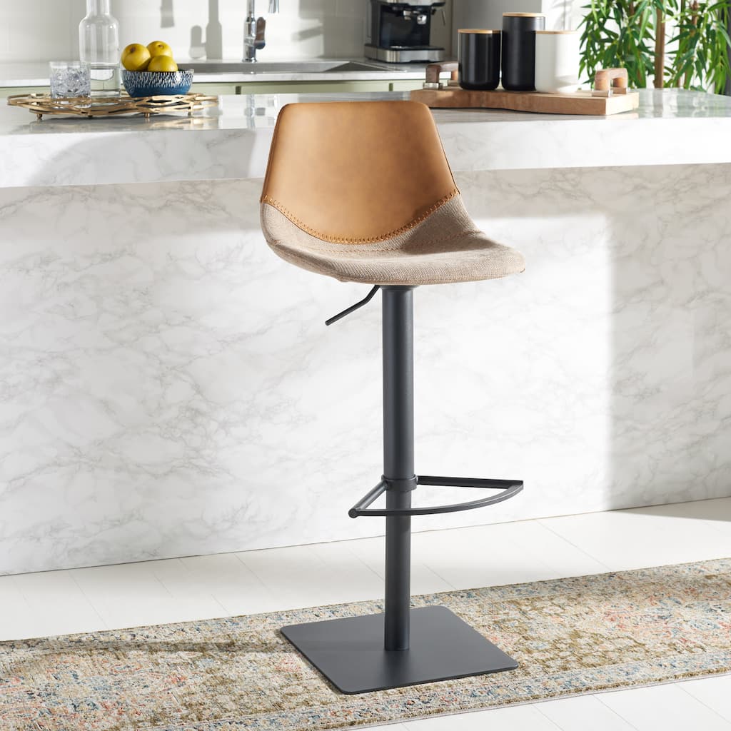 SAFAVIEH Peroline Gas Lift Adjustable Bar Stool - 19 In. W x 18 In. D x 32-42 In. H - 19Wx18Dx42H