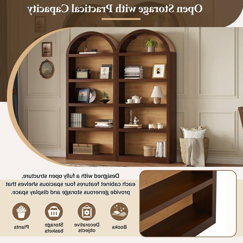 Farmhouse 68.8" Tall Freestanding Bookshelves Set of 2, 5-Tier Display Bookcase Arched Top for Living Room, Bedroom, Home Office