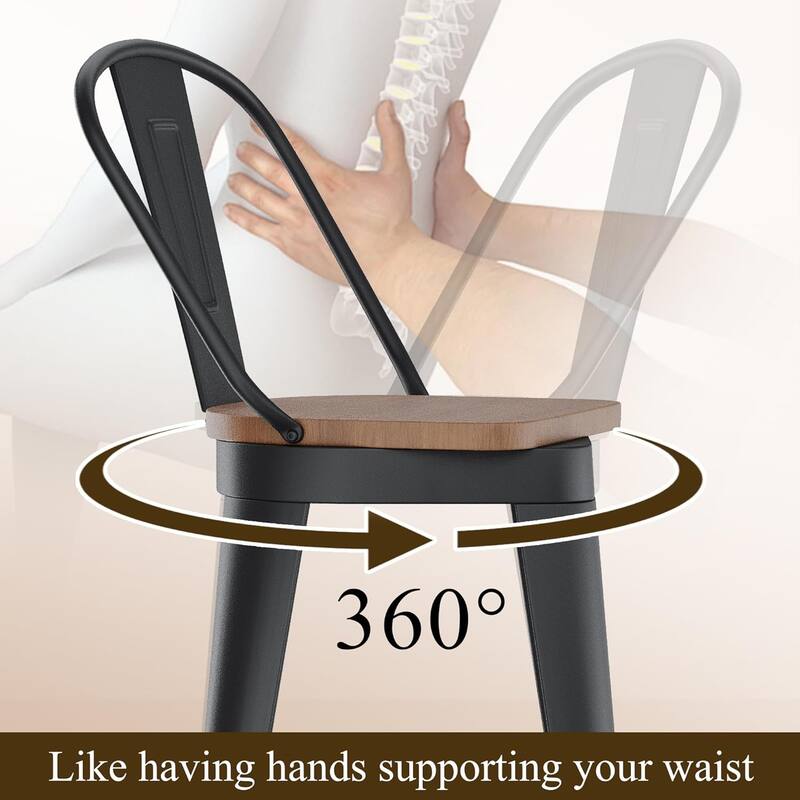 Swivel Counter & Bar Stools with Metal Frame Farmhouse 26" and 30" Seat Height Kitchen Barstools with High Back and Wooden Seat