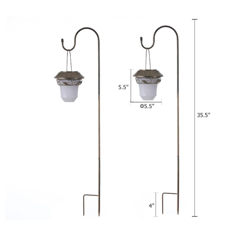 Leaf Solar Plastic Lanterns with Metal Shepherd Hooks (Set of 2)