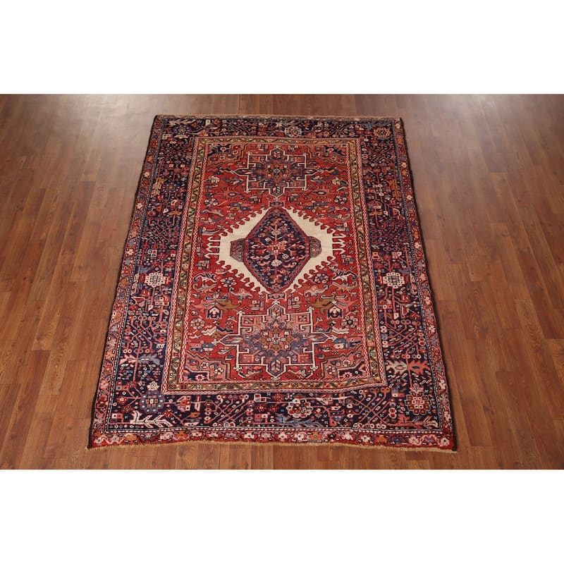 Tribal Geometric Red Gharajeh Persian Area Rug Handmade Wool Carpet - 4'11"x 6'4"