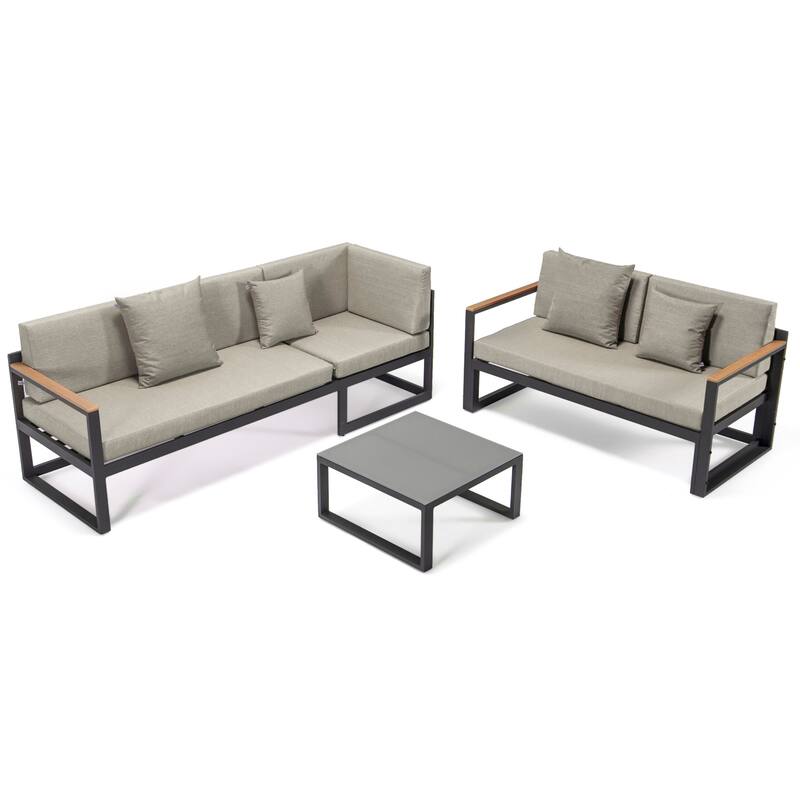 Chelsea 3-Piece Adjustable Headrest All-Weather Sectional Set in Aluminum Frame with Removable Cushion Covers for Indoor/Outdoor