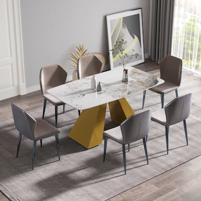 63"Modern artificial stone pandora white curved metal leg dining table -6 people