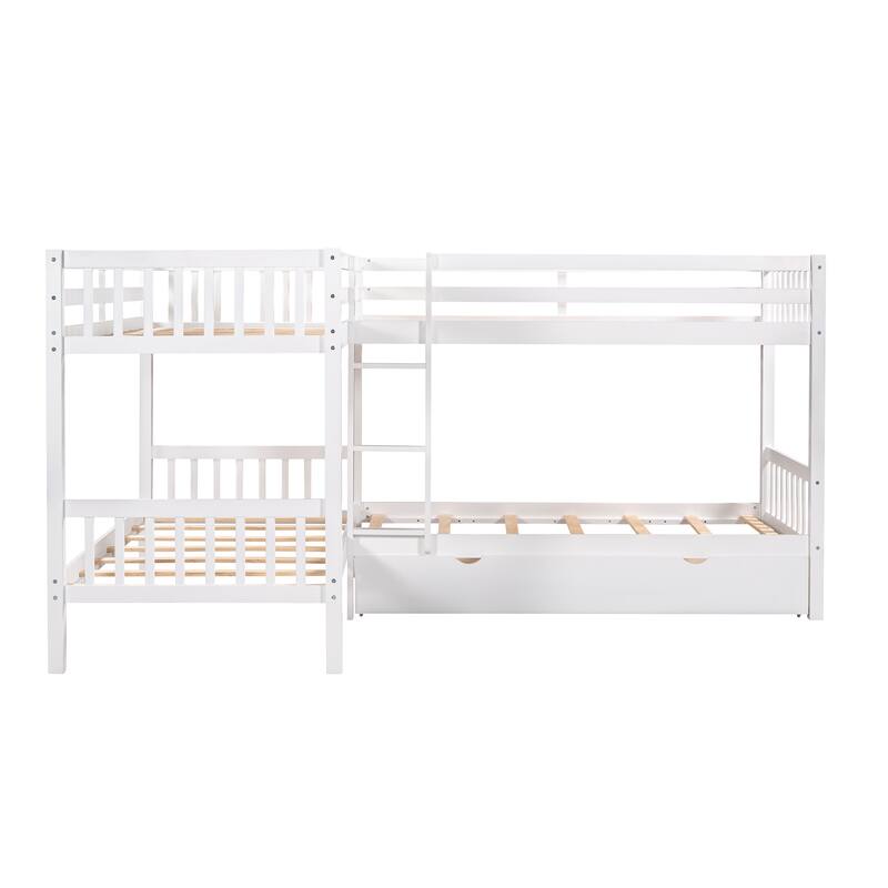 L-Shaped Twin Over Twin Bunk Bed with Drawers, Space-Saving Bunk Bed for 4