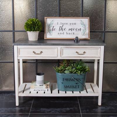 Farmhouse Distressed White Wood and Metal Console Table - 31.5" H x 43.5" W x 14" D