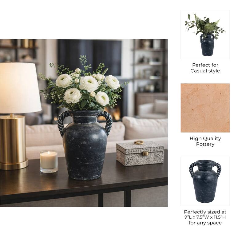 Decorative Textured Amphora Table Vase with Twisted Handles