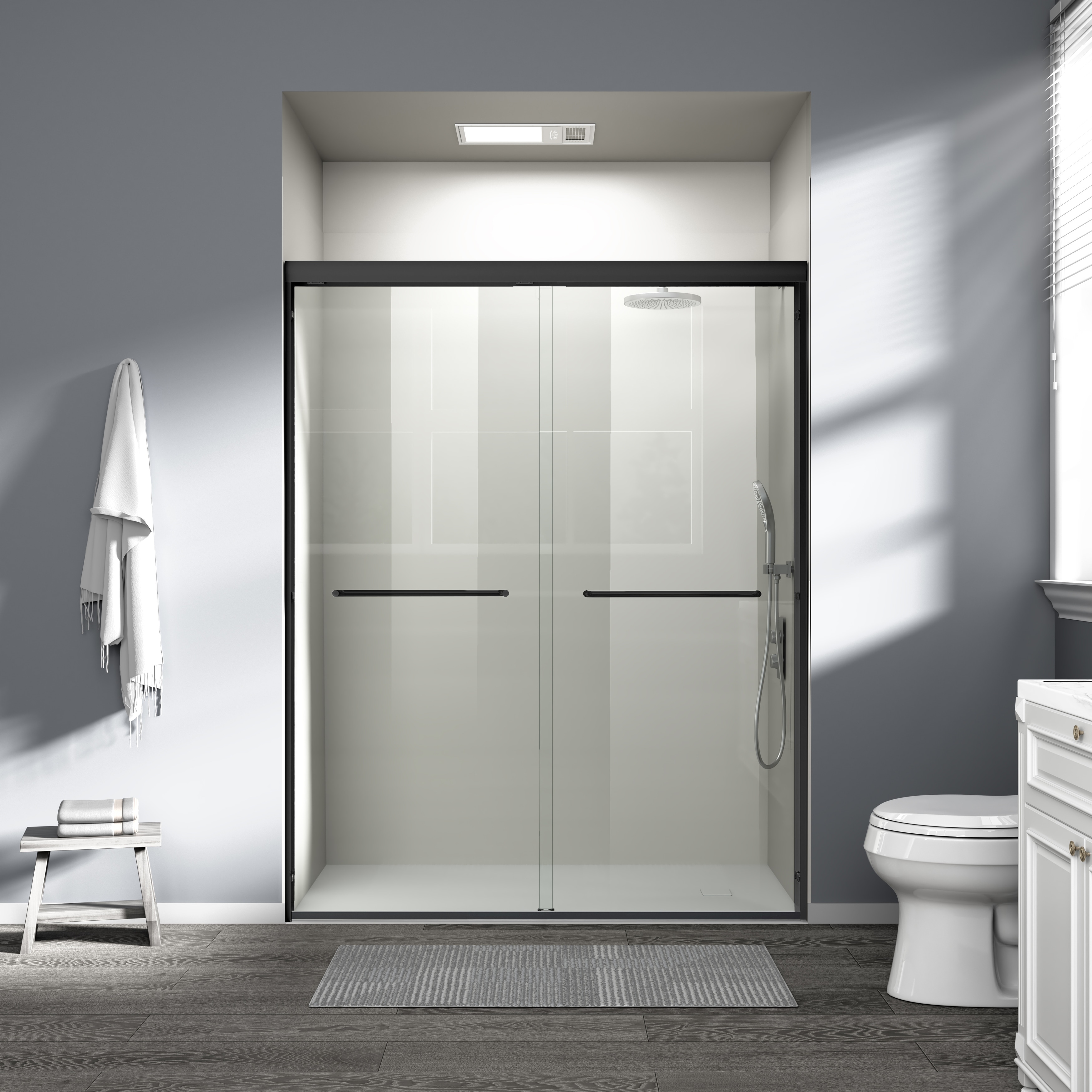 Anmytek 60x72 in Semi-frameless Double Sliding Shower Door