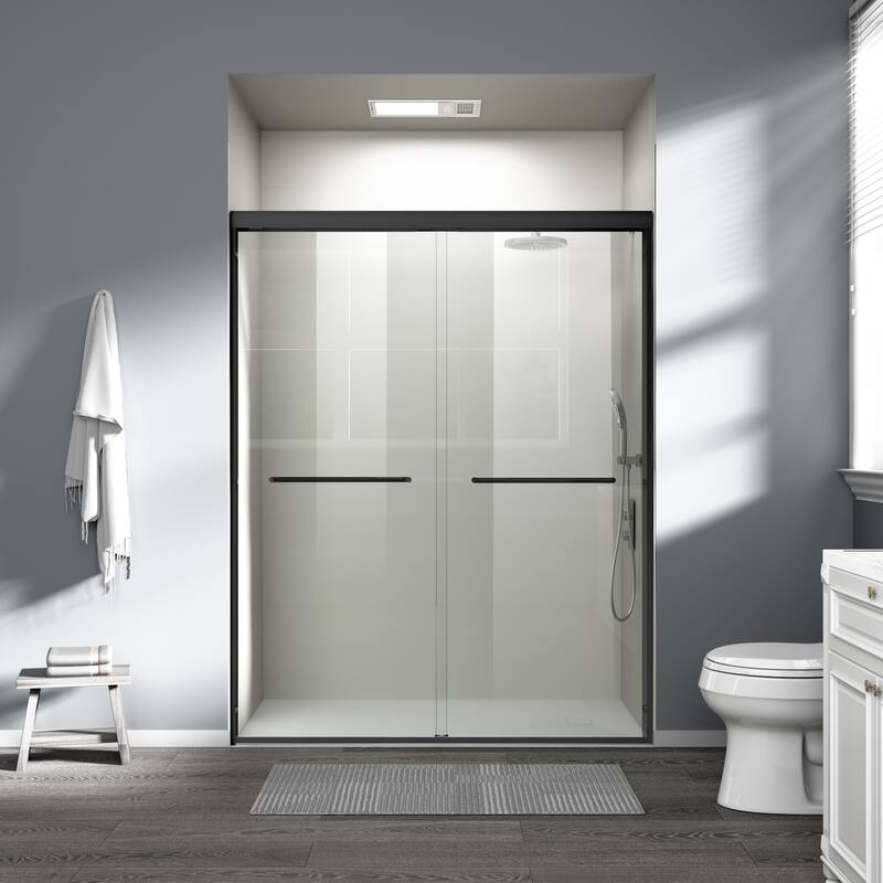 Anmytek 60x72 in Semi-frameless Double Sliding Shower Door - Matte Black