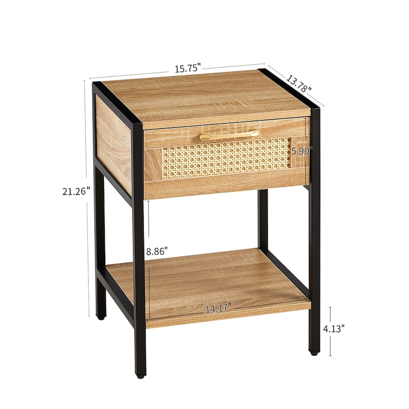 Rattan Nightstand With Drawer, Metal Legs