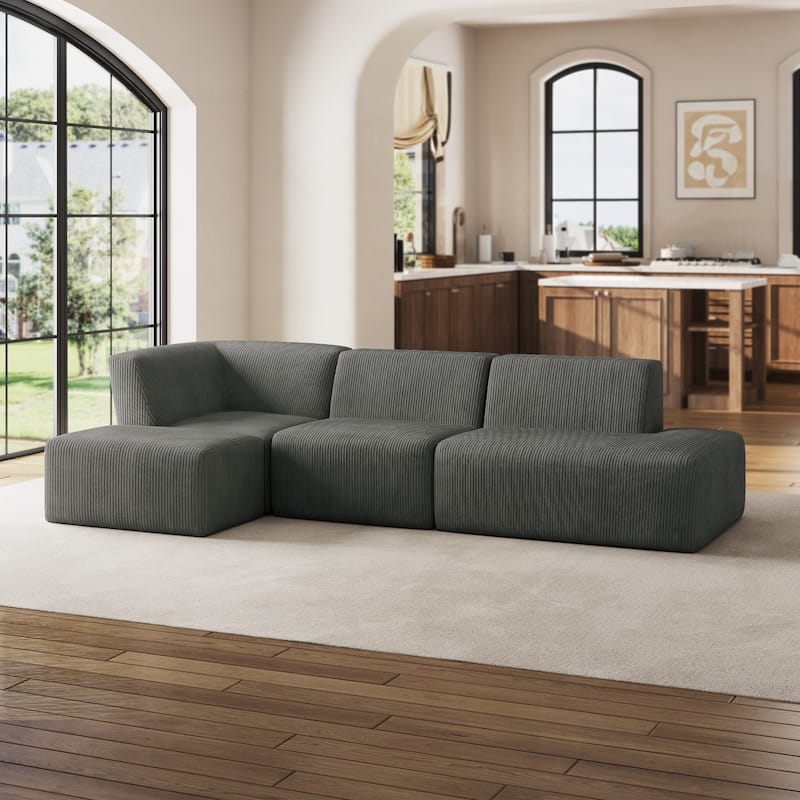 Corduroy Fully Sponge Molded Modular Sectional Sofa with Ottoman