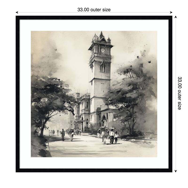 Mumbai Bombay by Tradelink inhouse artist Wood Framed Wall Art Print - Svelte Noir Black - 33 x 33 in