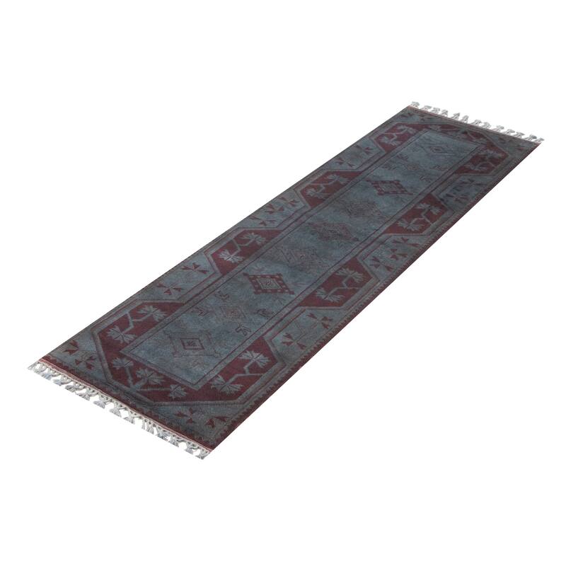 ECARPETGALLERY Hand-knotted Color Transition Denim Blue Wool Rug - 2'7 x 8'2