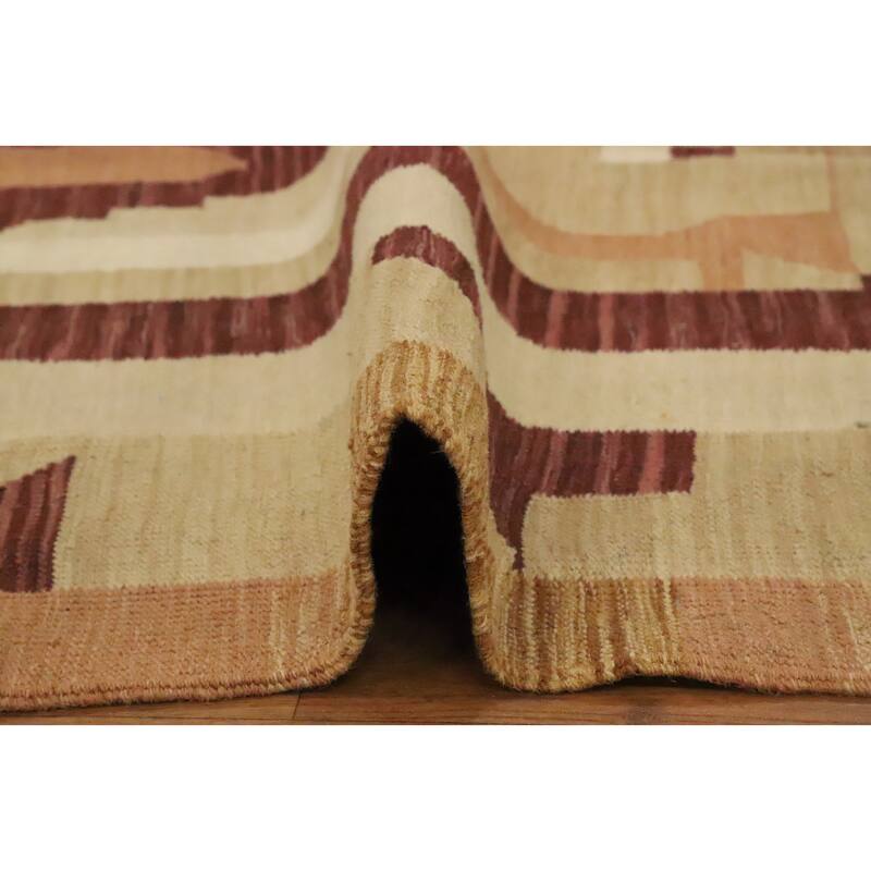 Hand Woven Oriental 100% Wool Carpet Southwestern Tribal Beige & Ivories Kilim Area Rug - 5' 7'' X 3' 11''