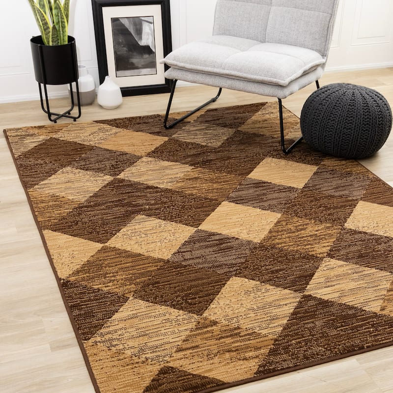Florence Collection - Brown Beige Shaded Diamonds Indoor Area Rug - 7'9" x 10'6"
