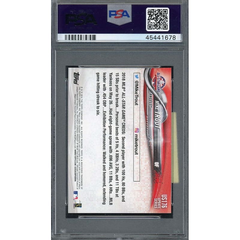 Mike Trout 2018 Topps Mini Baseball Card #US176 Graded PSA 10 - 8'6" x 11'6"