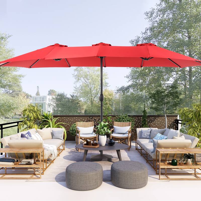BONOSUKI 15x9ft Double-Sided Patio Umbrella Aluminum with Large Canopy - Chili Red