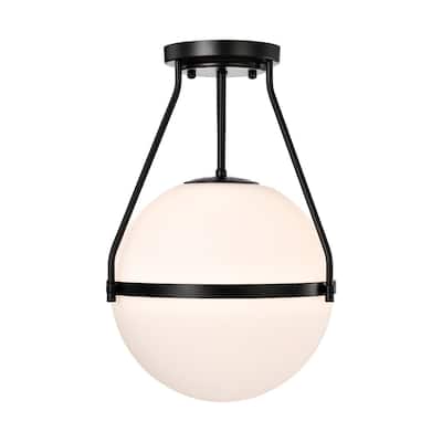 Lomique Contemporary Semi-Flushmount Ceiling Lamp Metal with Frosted Globe