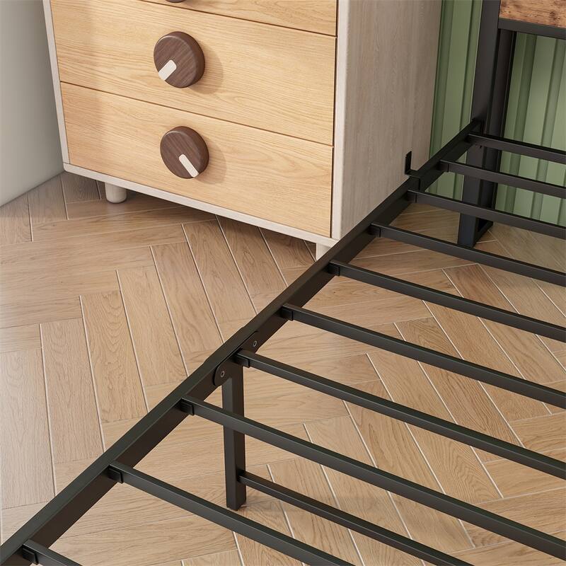 Twin Size Bed Frame with Storage Headboard,Platform Bed with Charging