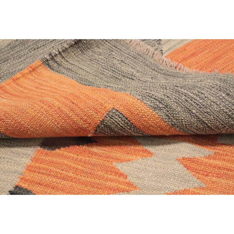 Hand Woven Oriental 100% Wool Carpet Southwestern Tribal Greys & Charcoal Kilim Area Rug - 5' 10'' X 4' 1''