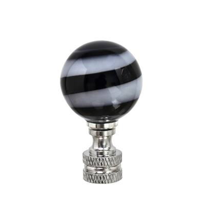 Aspen Creative 1 Pack Black & White Glass Ball Lamp Finial in Nickel Finish, 2" Tall - BLACK & WHITE