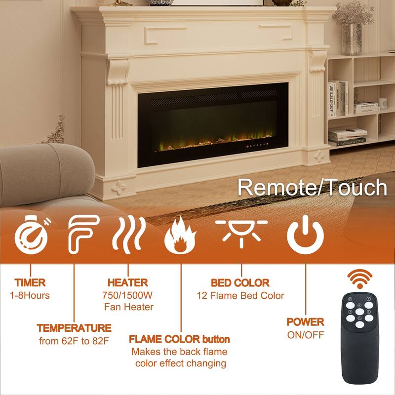 Clihome Ultra-thin Recessed Wall-Mounted Electric Fireplace