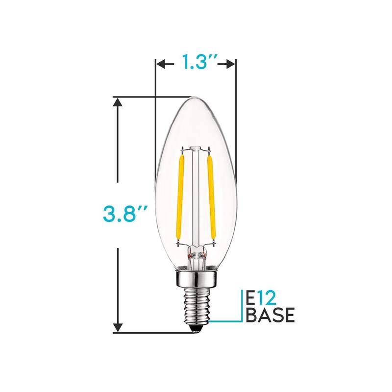 Luxrite 4W Vintage Candelabra LED Bulbs Dimmable, 400 Lumens, 40W Equivalent, Clear Glass, E12 Base (12 Pack)