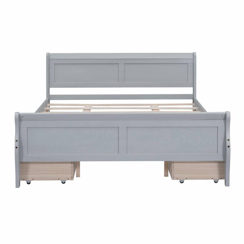 Wood Platform Bed with 4 Drawers and Streamlined Design