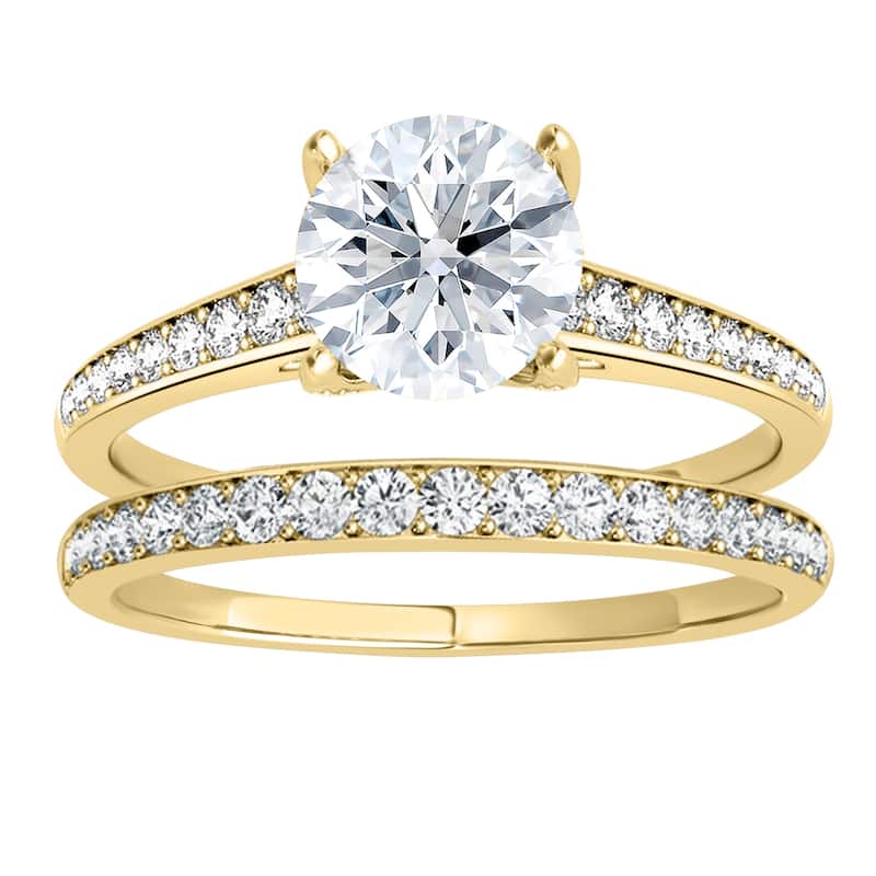 Auriya 14k Gold Round Lab Grown Diamond Graduated Shank Bridal Set Ring 1.00 to 4.00 ct. tw. (F-G, VS) - 4.50 ct. tw. - 9 - Yellow