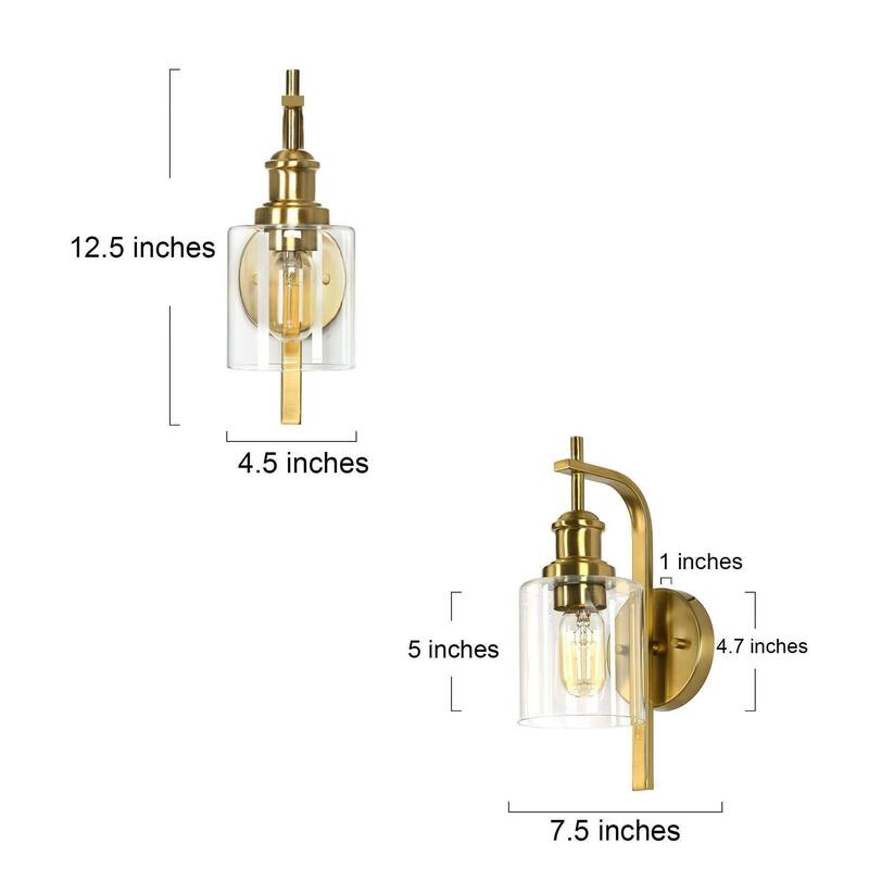 Oriva Modern 1-Light Gold Wall Sconce Cylinder Clear Glass Bathroom Vanity Light