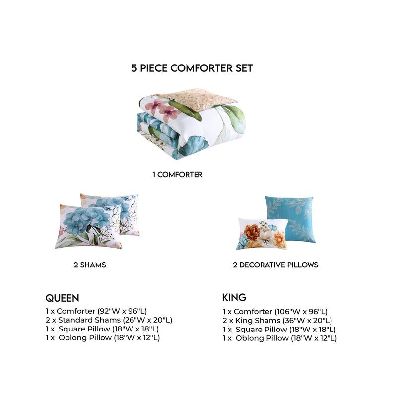 Bebejan Maia Blue 100% Cotton 5-Piece Reversible Comforter Set