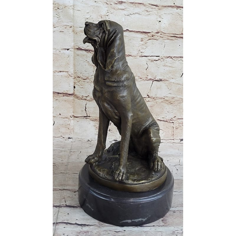Signed Cain Bloodhound Bronze Marble Sculpture Pet Dog Figure Mans Best Friend