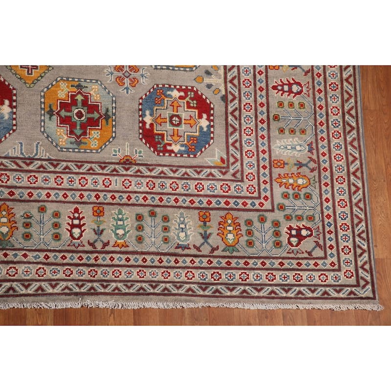 Large Geometric Kazak Oriental Area Rug Hand-Knotted Wool Carpet - 10'3"x 13'7"