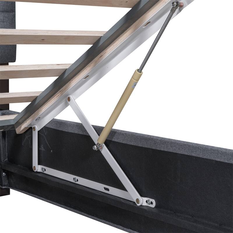 Queen Size Upholstered Bed with Hydraulic Storage System and LED Light