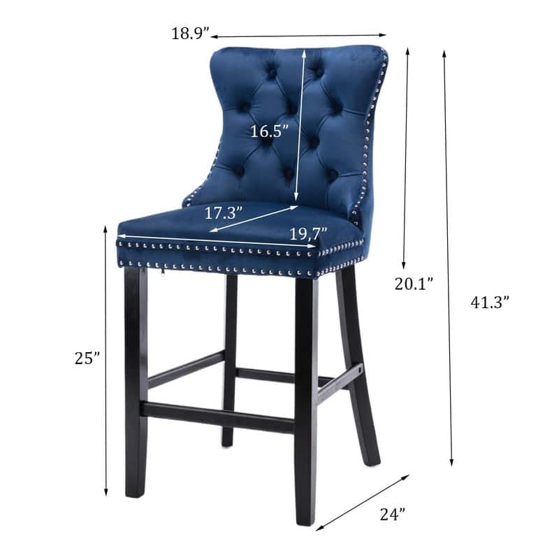Wing Back Velvet Tufted Nailhead Barstools(Set of 2)