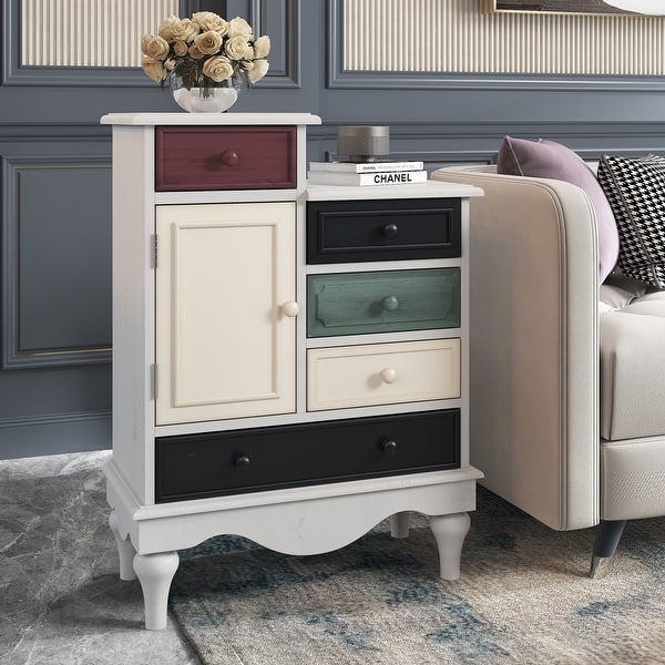 slide 1 of 7, Classic White Bedroom Nightstand with Five Drawers and One Storage Cabinet