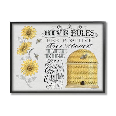 Stupell Hive Rules Motivational Phrases Bee Puns Vintage Beehive Framed Wall Art - Yellow