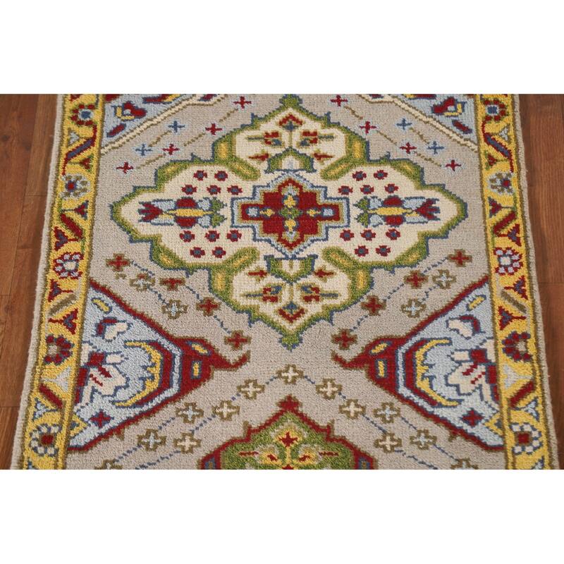 Geometric Kazak Oriental Rug Hand-Knotted Wool Carpet - 2'6"x 5'11"