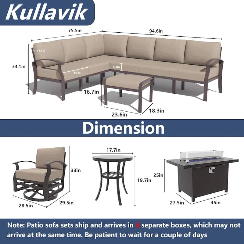 Kullavik Aluminum Corner Sofa Set, Patio Outdoor Sectional Sofa Set with Armrests and Footrests